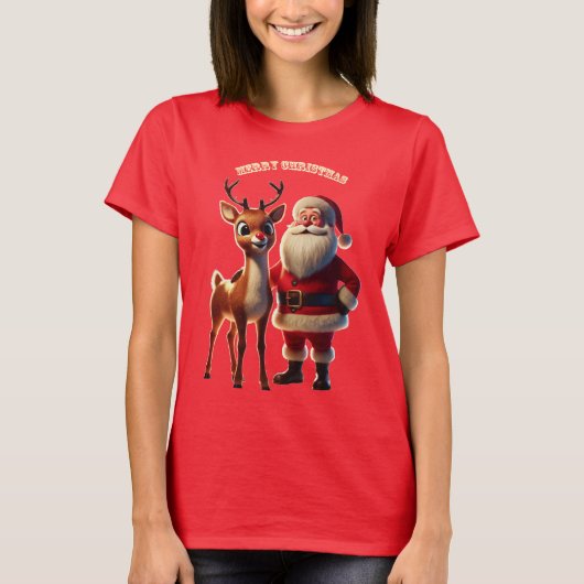 Sinterklaas en Rudolph de Roodneus Rendier URM T-shirt (Voorkant)