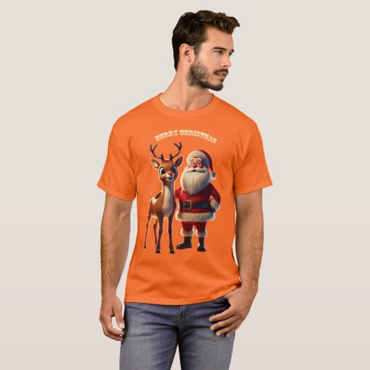 Sinterklaas en Rudolph de Roodneus Rendier URM T-shirt (Voorkant volledig)