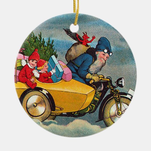 Sinterklaas en Sidecar Keramisch Ornament (Voorkant)