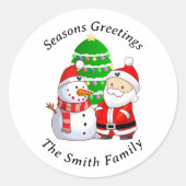 Sinterklaas en Sneeuwman Kerstmis Ronde Sticker (Voorkant)