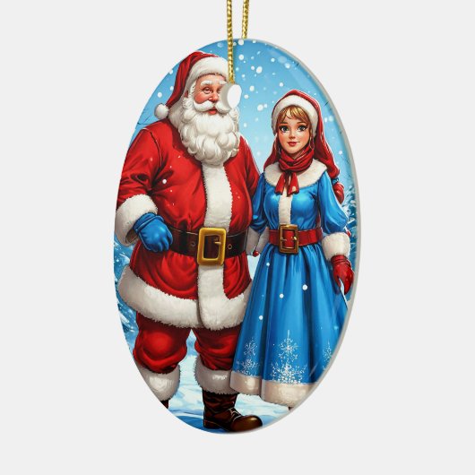 Sinterklaas en Sneeuwmeisje Keramisch Ornament (Links)