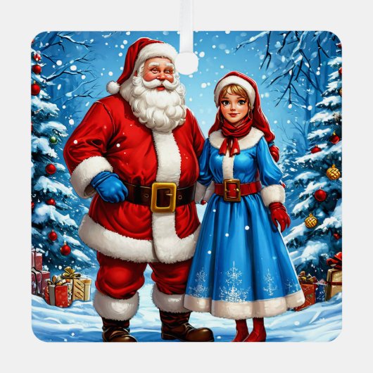 Sinterklaas en Sneeuwmeisje Metalen Ornament (Voorkant)