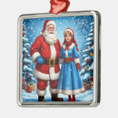 Sinterklaas en Sneeuwmeisje Metalen Ornament (Links)