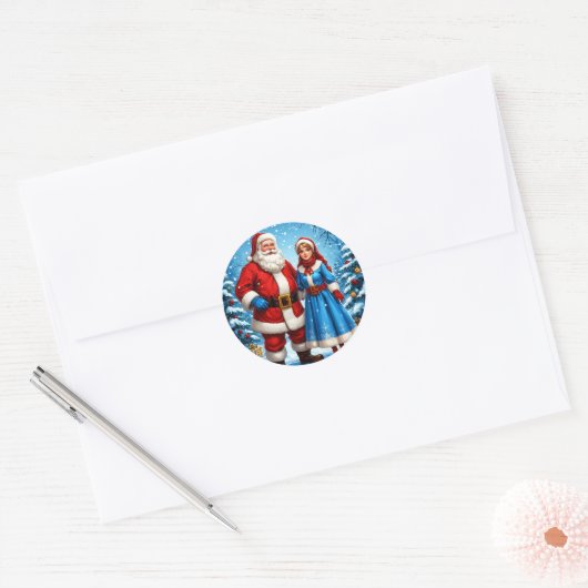 Sinterklaas en Sneeuwmeisje Ronde Sticker (Envelop)