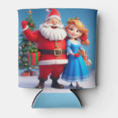 Sinterklaas en sneeuwmeisje vieren kerst blikjeskoeler (Voorkant)