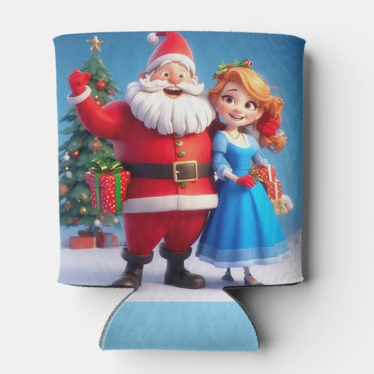 Sinterklaas en sneeuwmeisje vieren kerst blikjeskoeler (Achterkant)