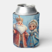 Sinterklaas en sneeuwmeisje vieren kerst blikjeskoeler (Blikje Voorkant)