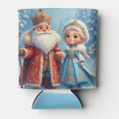 Sinterklaas en sneeuwmeisje vieren kerst blikjeskoeler (Voorkant)