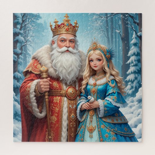 Sinterklaas en sneeuwmeisje vieren kerst legpuzzel (Verticaal)