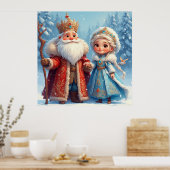 Sinterklaas en sneeuwmeisje vieren kerst poster (Keuken)