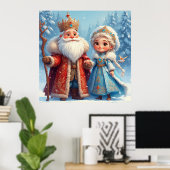 Sinterklaas en sneeuwmeisje vieren kerst poster (Thuiskantoor)
