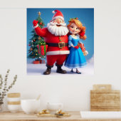 Sinterklaas en sneeuwmeisje vieren kerst poster (Keuken)