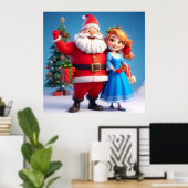 Sinterklaas en sneeuwmeisje vieren kerst poster (Thuiskantoor)