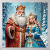 Sinterklaas en sneeuwmeisje vieren kerst poster (Voorkant)