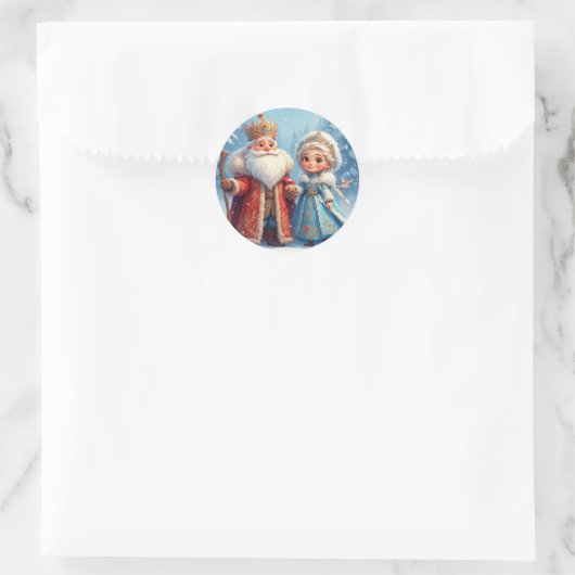 Sinterklaas en sneeuwmeisje vieren kerst ronde sticker (Tas)