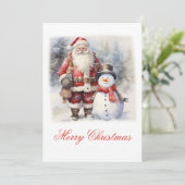 Sinterklaas en sneeuwpop vrienden feestdagenkaart (Staand voorkant)