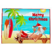 Sinterklaas en surfplanken Vrolijk kerststrand Groot Cadeauzakje (Achterkant)
