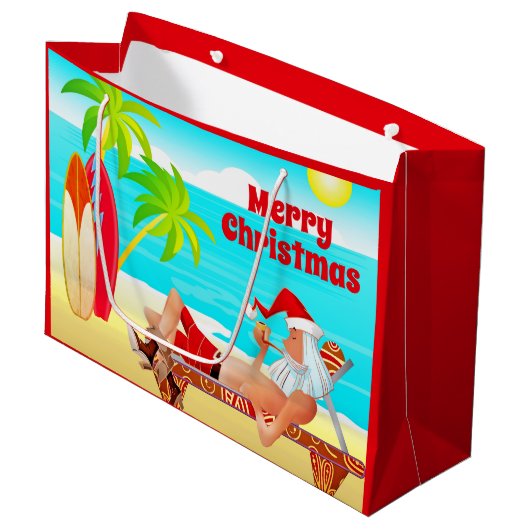 Sinterklaas en surfplanken Vrolijk kerststrand Groot Cadeauzakje (Voorkant Gekanteld)