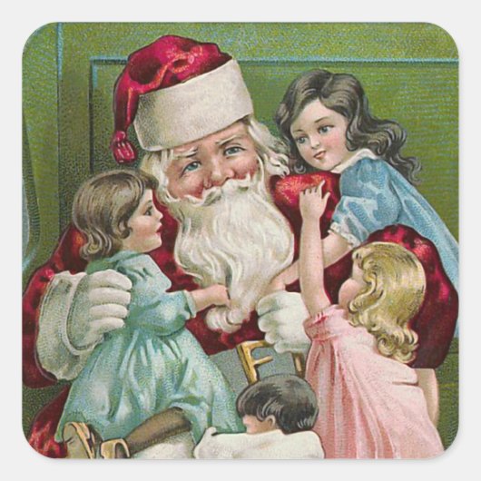 "Sinterklaas en vier kinderen" Vierkante Sticker (Voorkant)
