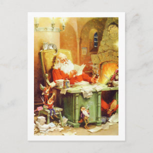 Sinterklaas en zijn elfen controleren zijn lijst feestdagenkaart
