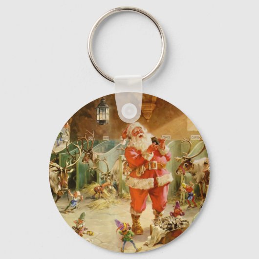 Sinterklaas en zijn Elven in de rendierstapelbare. Sleutelhanger (Voorkant)