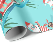 Sinterklaas en zijn pug op een surfbord cadeaupapier (Rol Hoek)