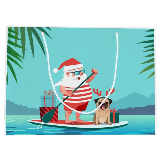 Sinterklaas en zijn pug op een surfbord groot cadeauzakje (Achterkant)