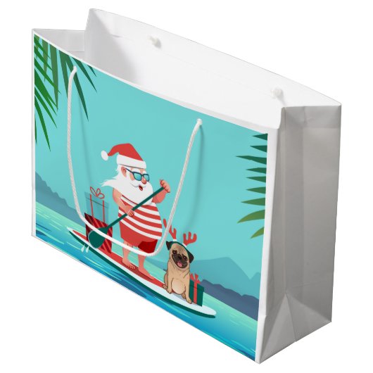 Sinterklaas en zijn pug op een surfbord groot cadeauzakje (Voorkant Gekanteld)