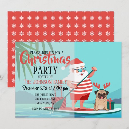 Sinterklaas en zijn pug op een surfbord kaart (Voorkant / Achterkant)