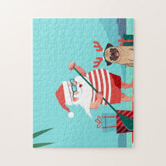 Sinterklaas en zijn pug op een surfbord legpuzzel (Verticaal)