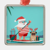 Sinterklaas en zijn pug op een surfbord metalen ornament (Voorkant)