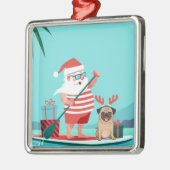 Sinterklaas en zijn pug op een surfbord metalen ornament (Links)