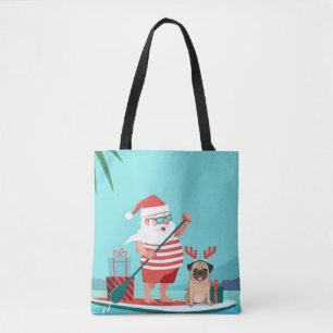 Sinterklaas en zijn pug op een surfbord tote bag