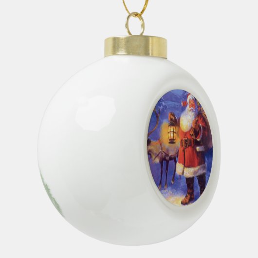 Sinterklaas en zijn rendier keramische bal ornament (Links)
