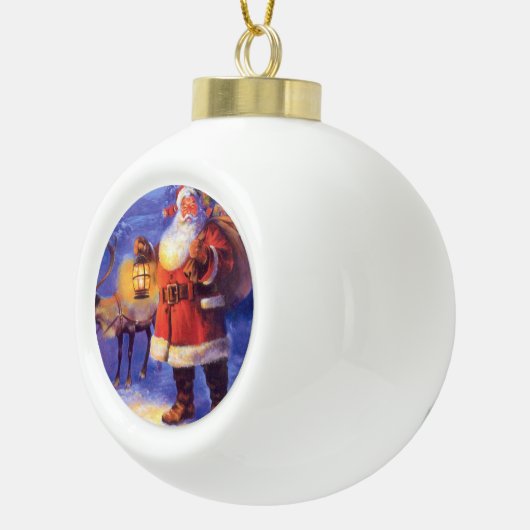 Sinterklaas en zijn rendier keramische bal ornament (Rechts)