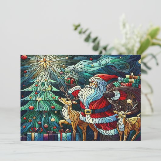 Sinterklaas en zijn rendierdragende geschenken bedankkaart (Staand voorkant)