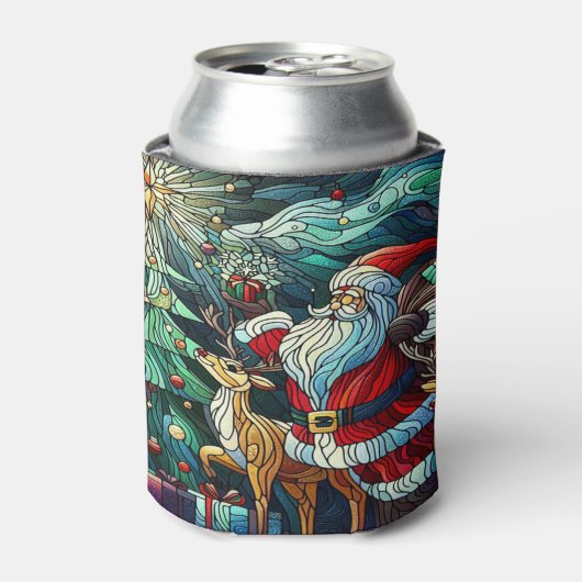 Sinterklaas en zijn rendierdragende geschenken blikjeskoeler (Blikje Voorkant)