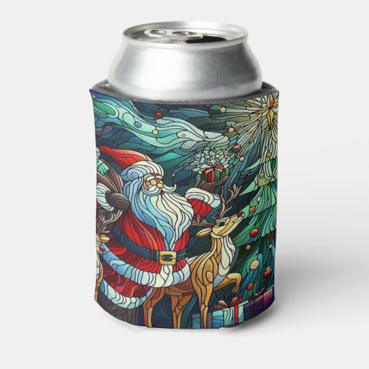 Sinterklaas en zijn rendierdragende geschenken blikjeskoeler (Blikje Achterkant)