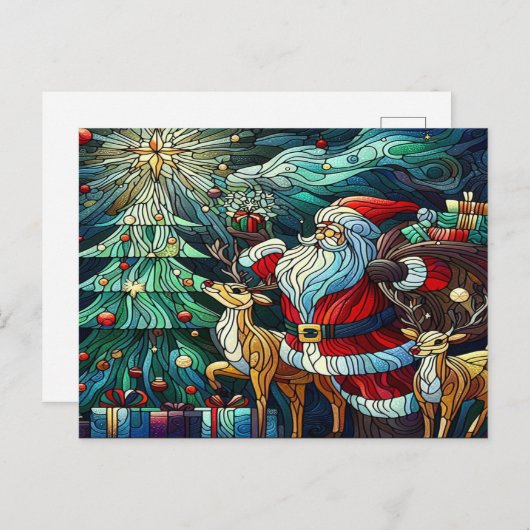 Sinterklaas en zijn rendierdragende geschenken briefkaart (Voorkant / Achterkant)