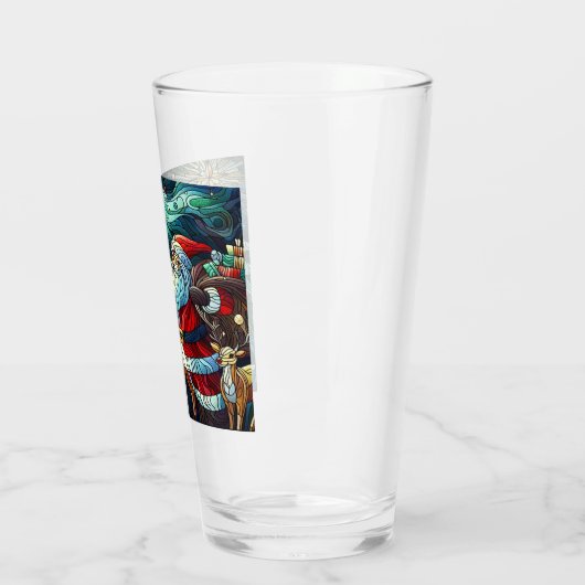 Sinterklaas en zijn rendierdragende geschenken glas (Links)