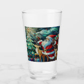 Sinterklaas en zijn rendierdragende geschenken glas (Voorkant)