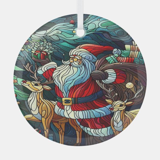 Sinterklaas en zijn rendierdragende geschenken glas ornament (Voorkant)