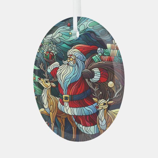 Sinterklaas en zijn rendierdragende geschenken glas ornament (Voorkant links)