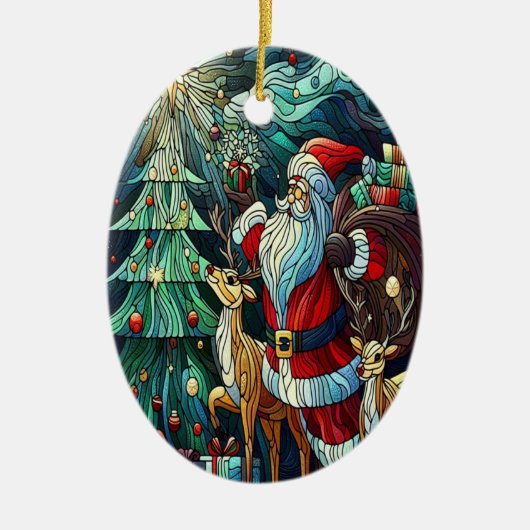 Sinterklaas en zijn rendierdragende geschenken keramisch ornament (Voorkant)