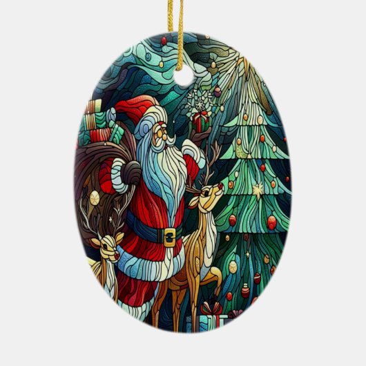 Sinterklaas en zijn rendierdragende geschenken keramisch ornament (Achterkant)