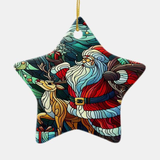 Sinterklaas en zijn rendierdragende geschenken keramisch ornament (Voorkant)