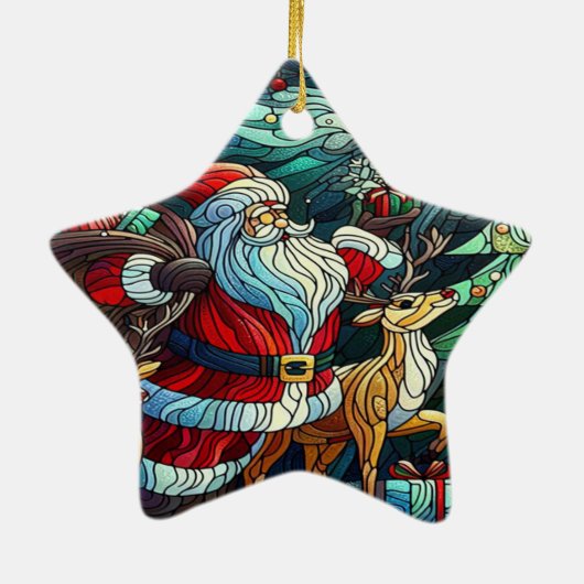 Sinterklaas en zijn rendierdragende geschenken keramisch ornament (Achterkant)