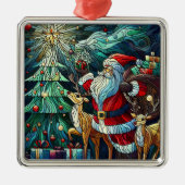 Sinterklaas en zijn rendierdragende geschenken metalen ornament (Voorkant)