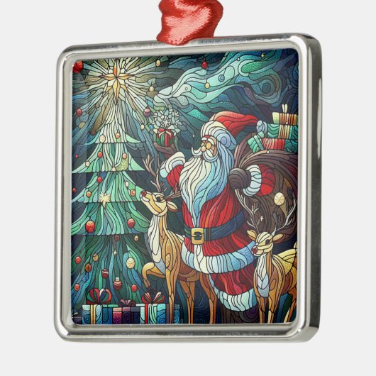 Sinterklaas en zijn rendierdragende geschenken metalen ornament (Links)