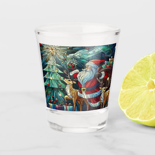 Sinterklaas en zijn rendierdragende geschenken shot glas (Voorkant)